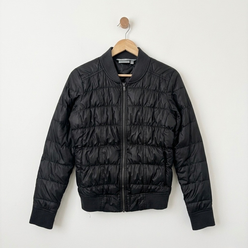 Athleta Black Goose Down Quilted Bomber Jacket XS 138700 Full Zip Puffer